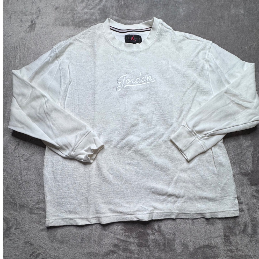 Jordan MVP Statement Men XL Sail White Terry Fleece Script Sweatshirt Minimalist